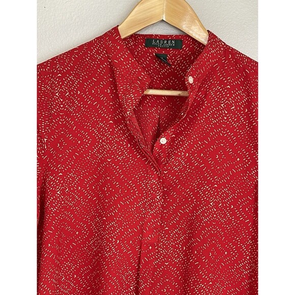 Lauren Ralf Lauren Women's Red Long Sleeve Blouse Size PM Petite Medium High-low - Picture 2 of 8